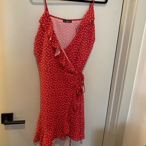 Red wrap dress